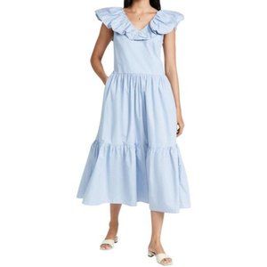 English Factory Womens Ruffled Midi Dress Powder Blue Size Small NWT